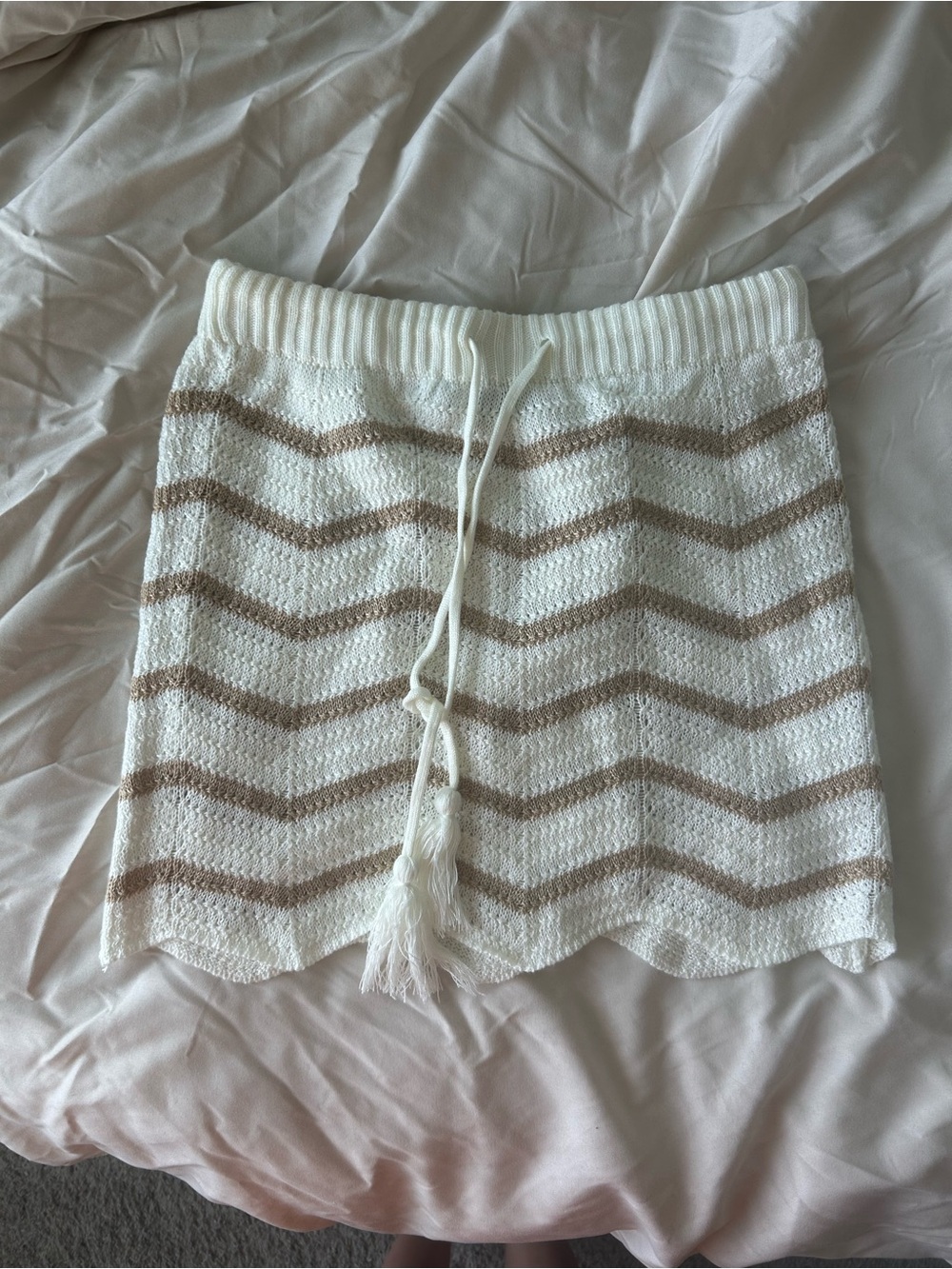 White and Tan Chevron Knit Mini Skirt